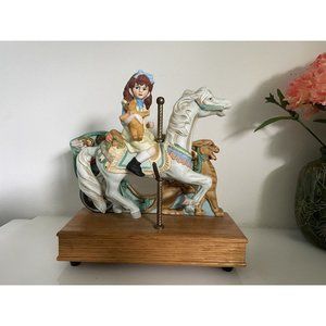 Vtg Willitts Melodies Carousel Waltz #60 Horse Music Box Girl W Teddy Bear Works